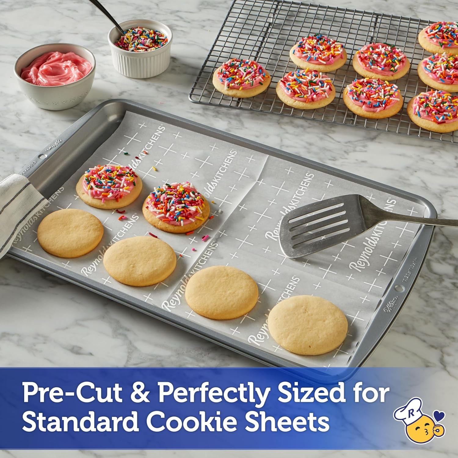 Kitchens Cookie Baking Sheets, Pre-Cut Parchment Paper,25 Count (Pack of 4), 100 Total Sheets