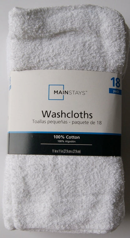 White Cotton Washcloth Pack - 18 Count