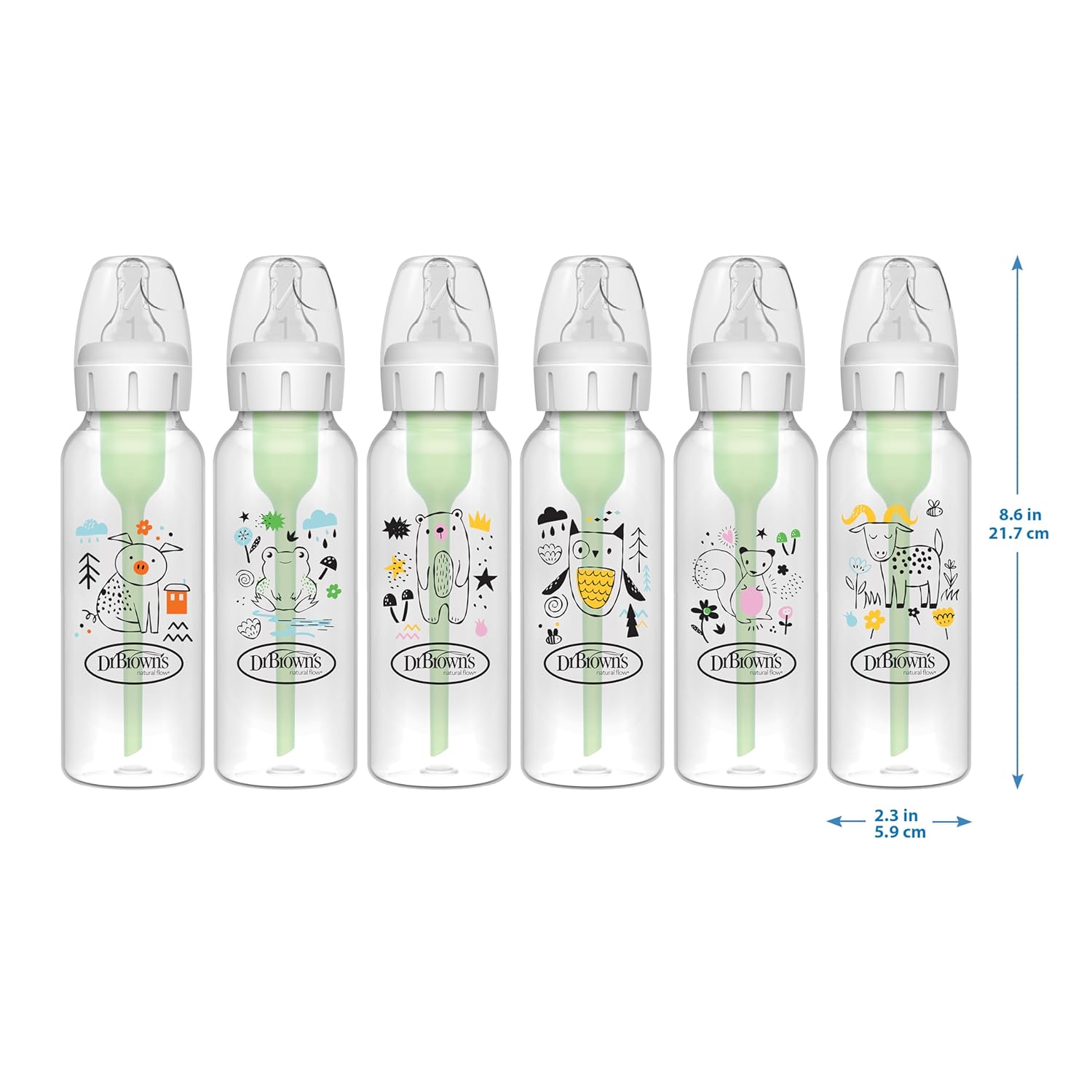 Natural Flow Anti-Colic Options+ Narrow Baby Bottle, Bear & Owl, 8 Oz/250 Ml, with Level 1 Slow Flow Nipple, BPA Free, 0M+, 2-Pack