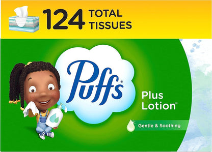plus Lotion Facial Tissue, 1 Family Box, 124 Tissues per Box