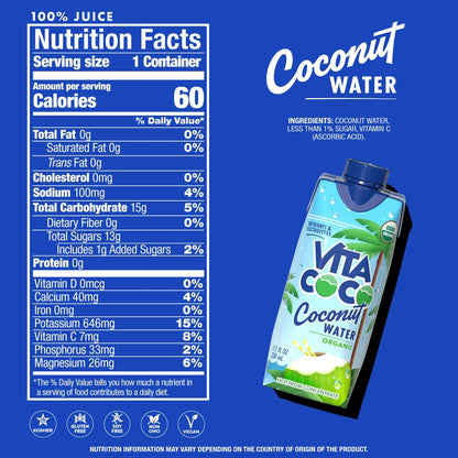 Coconut Water, Pure Organic | Refreshing Coconut Taste | Natural Electrolytes | Vital Nutrients | 11.1 Oz (Pack of 12)