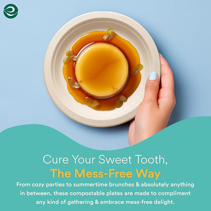 Compostable Paper Plates 6 Inch (100 Count) Heavy Duty Disposable Dessert Plates, Eco-Friendly Sugarcane Bagasse Small Plates for Appetizer- Natural Brown