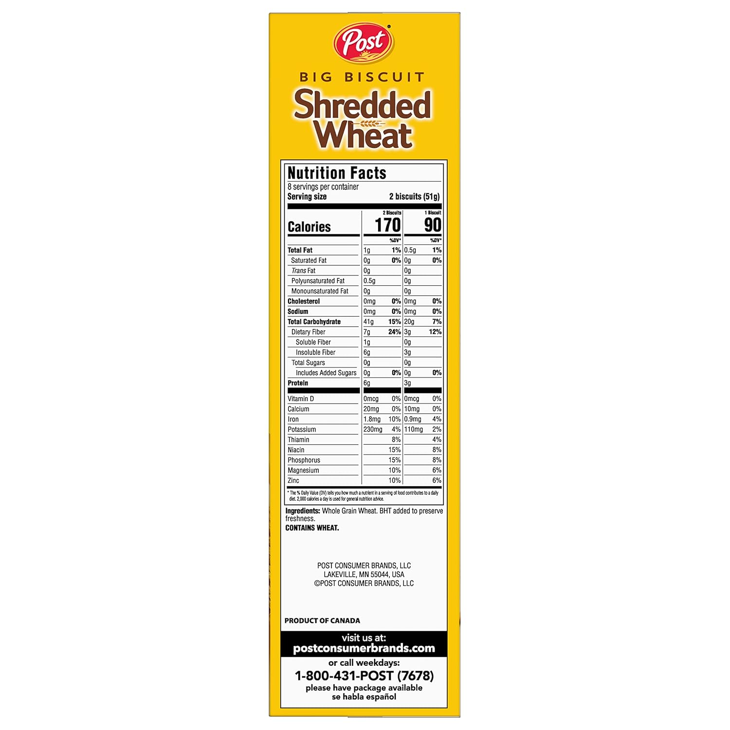 Shredded Wheat Big Biscuit, Whole Grain, Non-Gmo, Heart Healthy Breakfast Cereal, 15 Oz