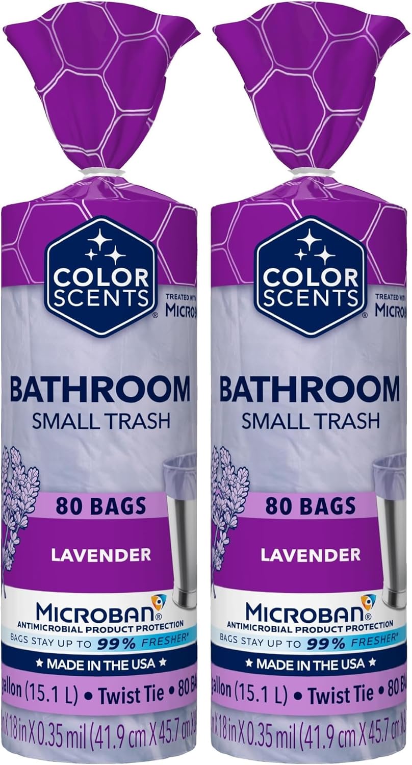 Small Trash Bags - 4 Gallon, 80 Bags (2 Pack of 80 Count), Twist Tie - Lavender Bag in Lavender Scent