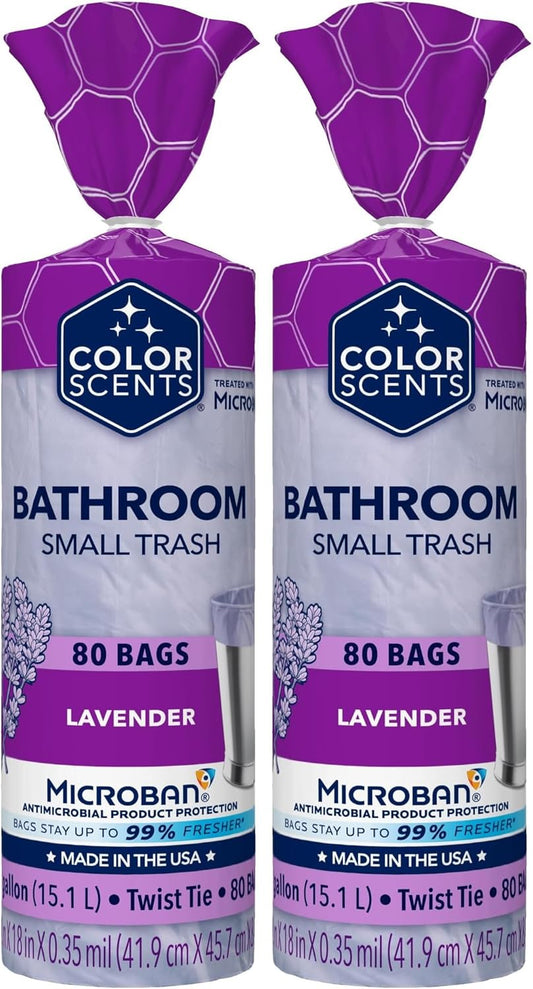 Small Trash Bags - 4 Gallon, 80 Bags (2 Pack of 80 Count), Twist Tie - Lavender Bag in Lavender Scent