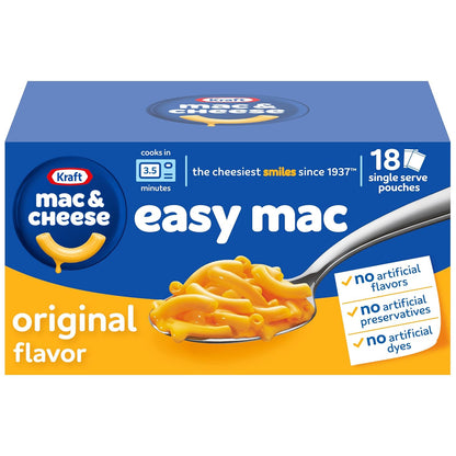 Kraft Easy Mac Original Mac & Cheese Macaroni and Cheese Dinner Microwavable Dinner, 18 Ct Packets