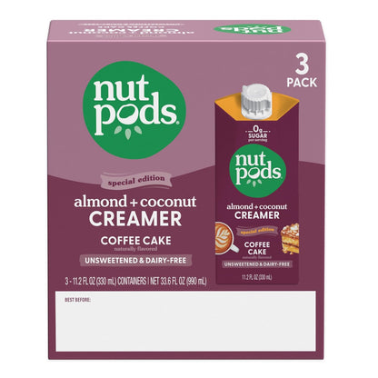 Coffee Cake Unsweetened Dairy-Free Creamer, Made from Almonds and Coconuts, Whole30, Keto, Gluten Free, Non-Gmo, Vegan, Kosher (3-Pack)