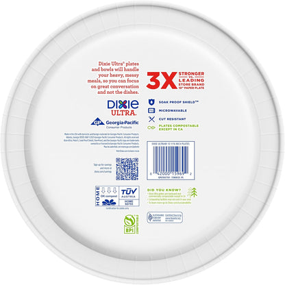 Ultra, Large Paper Plates, 10 Inch, 100 Count, 3X Stronger*, Heavy Duty, Microwave-Safe, Soak-Proof, Cut Resistant, Disposable Plates for Heavy, Messy Meals