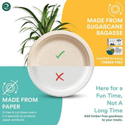 Compostable Paper Plates 6 Inch (100 Count) Heavy Duty Disposable Dessert Plates, Eco-Friendly Sugarcane Bagasse Small Plates for Appetizer- Natural Brown