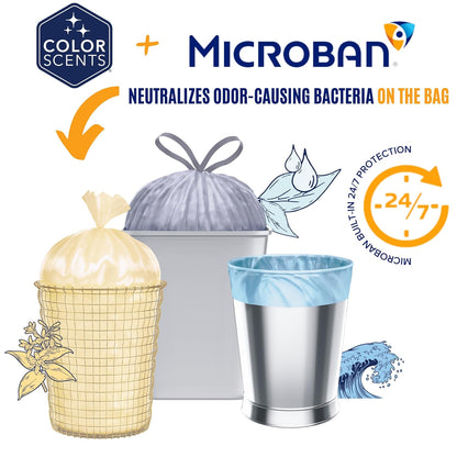 Small Trash Bags - 4 Gallon, 200 Bags (1 Pack of 200 Count), Drawstring - Silver Bag in Simply Clean Scent with Microban