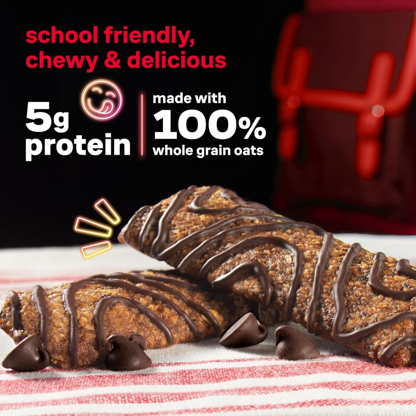 Kids Snacks, Chocolate Chip Bar, Tree Nut and Peanut Free, Gluten Free, Whole Grains and Oats, 5G Protein, 5 Count