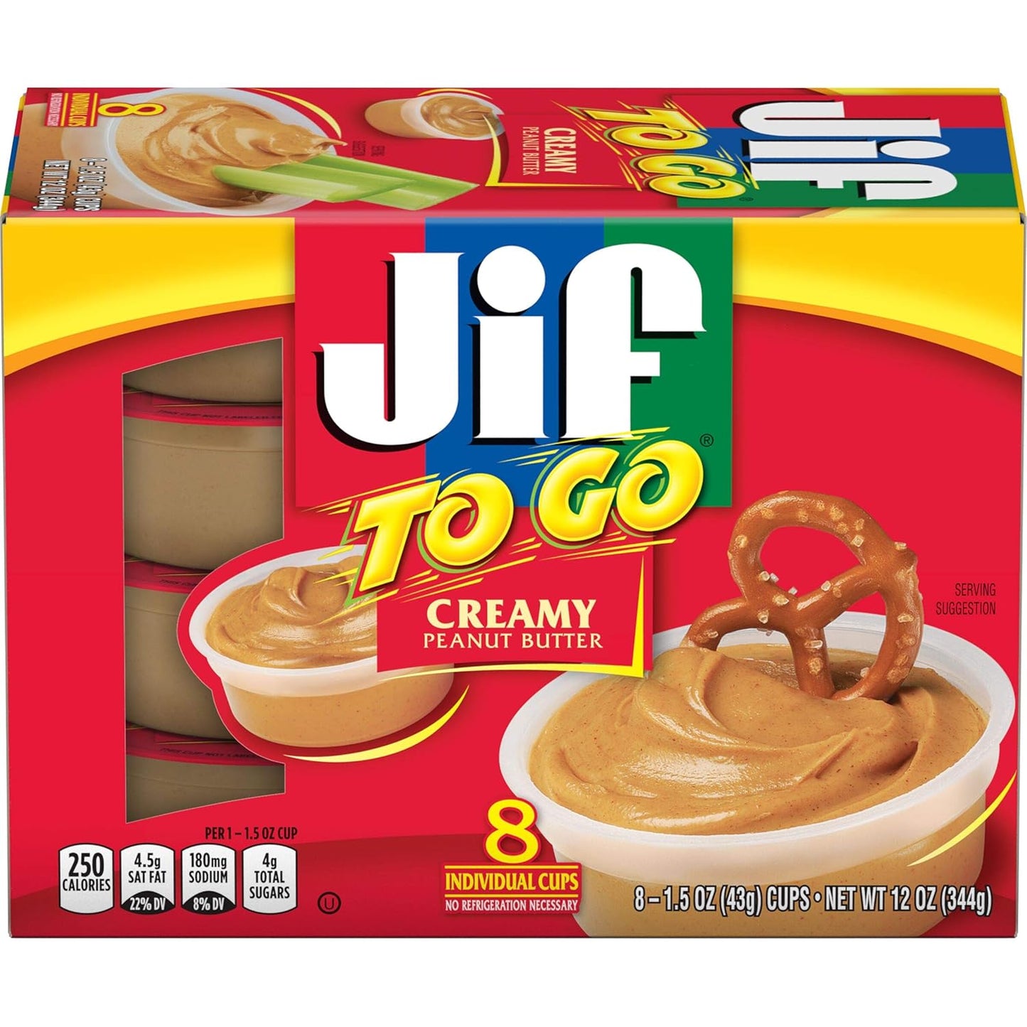 to Go Creamy Peanut Butter, 8- 1.5 Ounce Cups, Smooth and Creamy Texture, Snack Size Packs