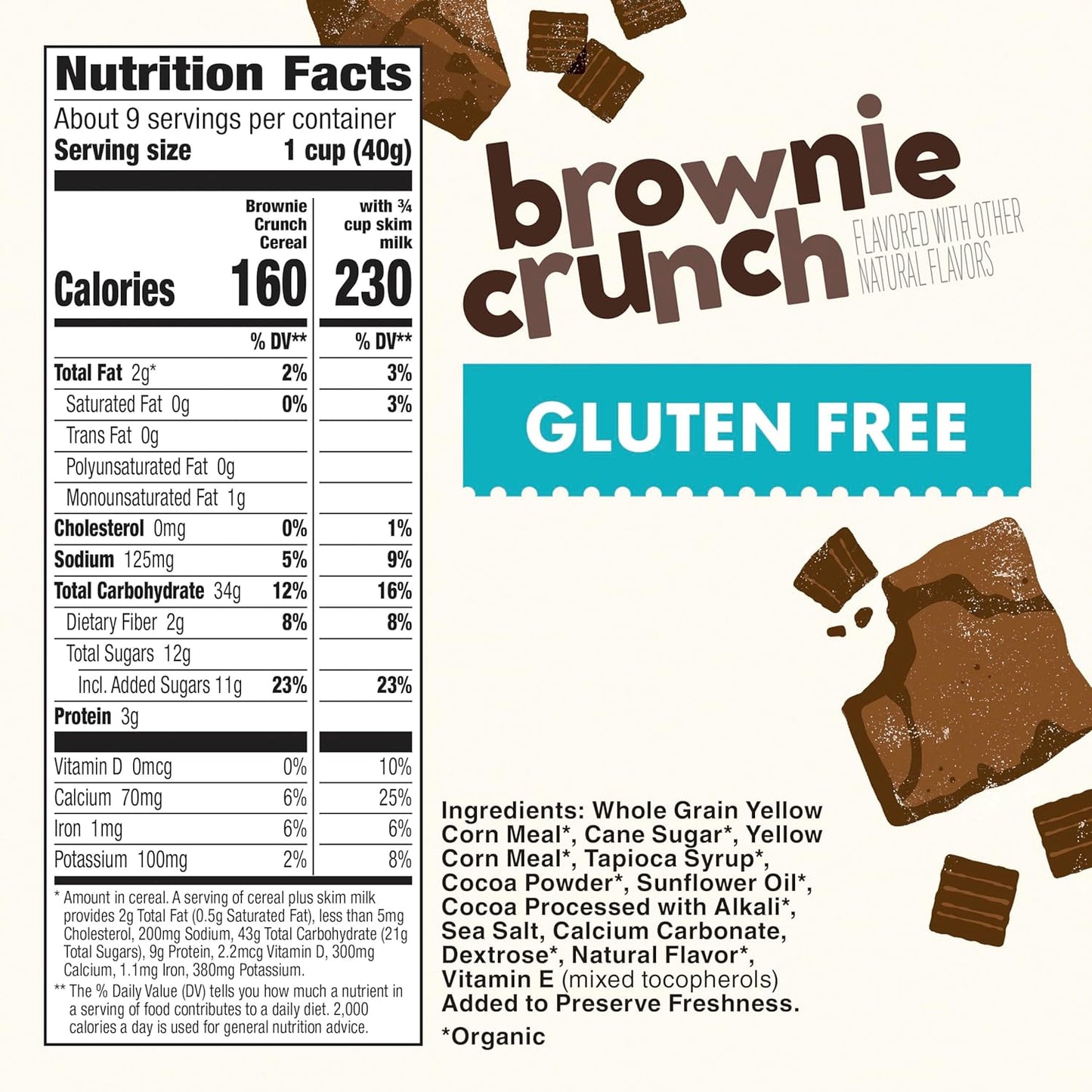Organic Brownie Crunch Cereal, Gluten Free, Whole Grain and Made with Real Cocoa, 12.4 Oz