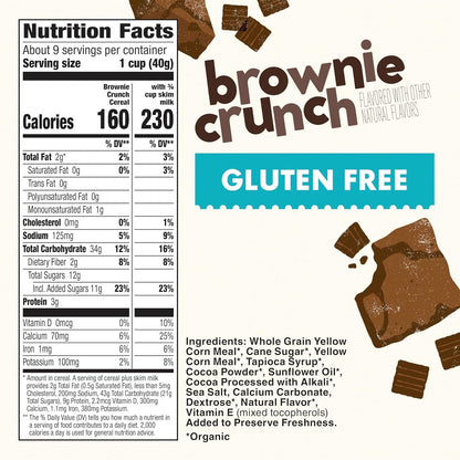 Organic Brownie Crunch Cereal, Gluten Free, Whole Grain and Made with Real Cocoa, 12.4 Oz