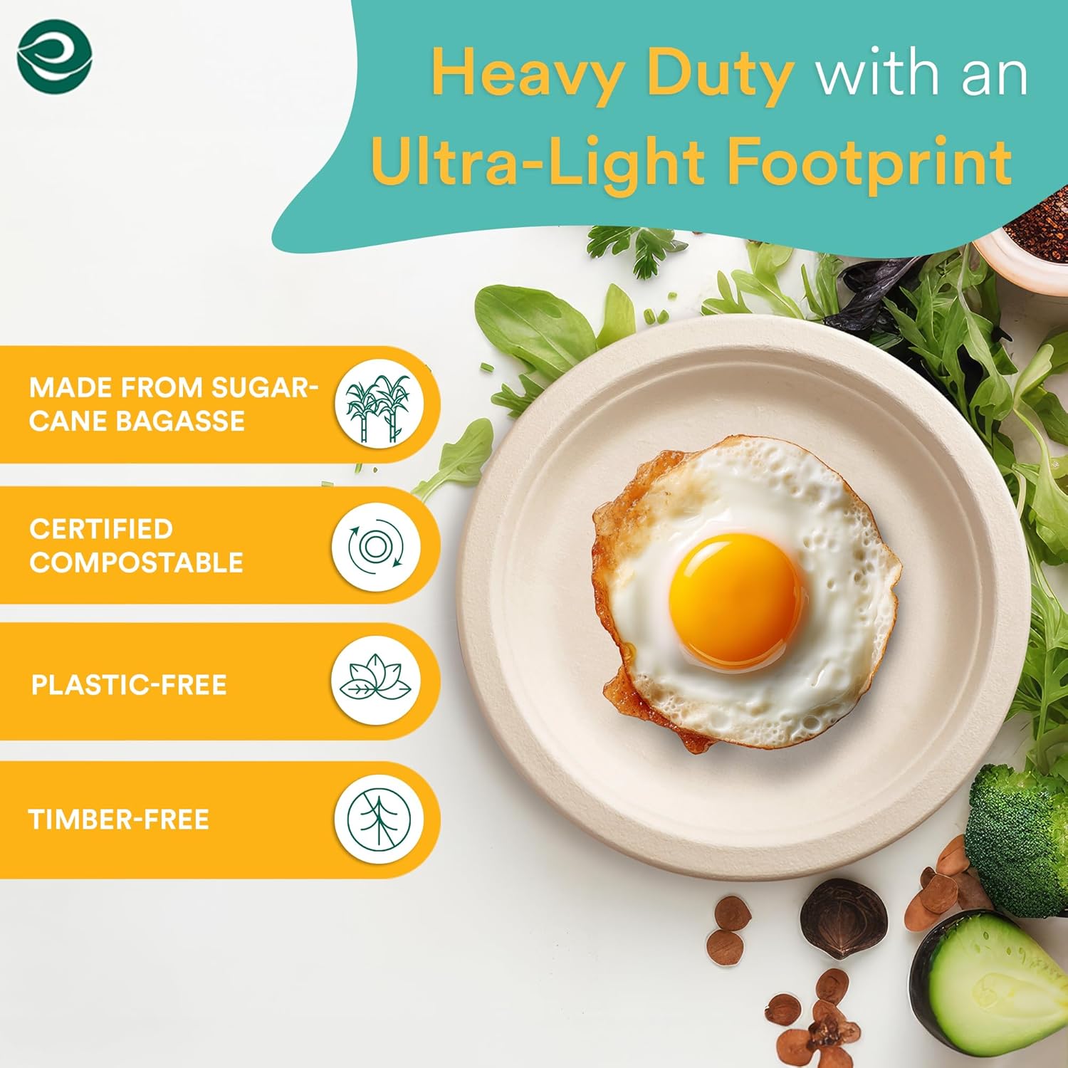 Compostable Paper Plates 6 Inch (100 Count) Heavy Duty Disposable Dessert Plates, Eco-Friendly Sugarcane Bagasse Small Plates for Appetizer- Natural Brown