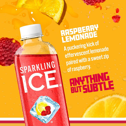 , Raspberry Lemonade Sparkling Water, Zero Sugar Flavored Water, with Vitamins and Antioxidants, Low Calorie Beverage, 17 Fl Oz Bottles (Pack of 12)