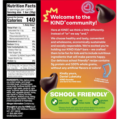 Kids Snacks, Chocolate Chip Bar, Tree Nut and Peanut Free, Gluten Free, Whole Grains and Oats, 5G Protein, 5 Count