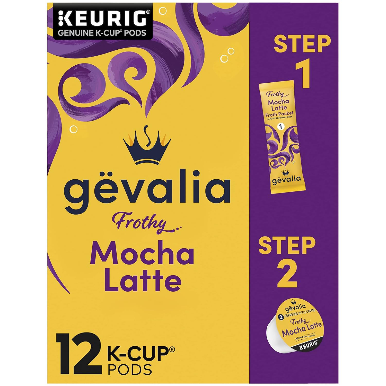 Frothy 2-Step Mocha Latte Expresso K-Cup® Coffee Pods & Froth Packets Kit (12 Ct Box)