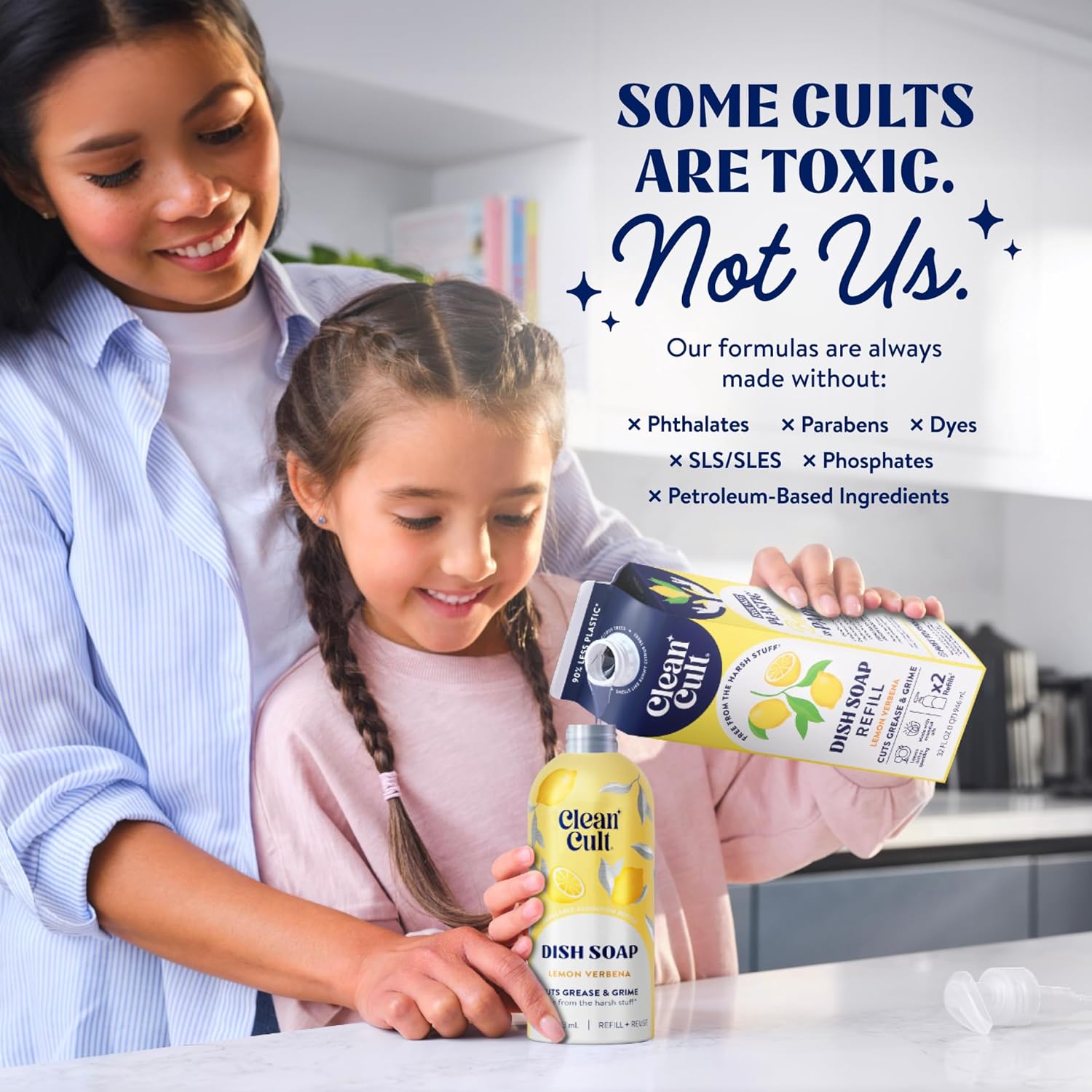 Dish Soap Liquid Refill (32Oz, 1 Pack) - Plant Based Cleaning Power - Dish Soap That Cuts Grease & Grime - Free of Harsh Chemicals - Uses 90% Less Plastic - Lemon Verbena