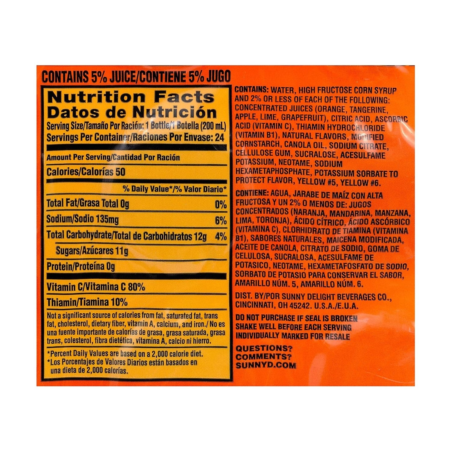 Tangy Original Orange Flavored Citrus Punch, 6.75 Oz., 24/Pack (01286)