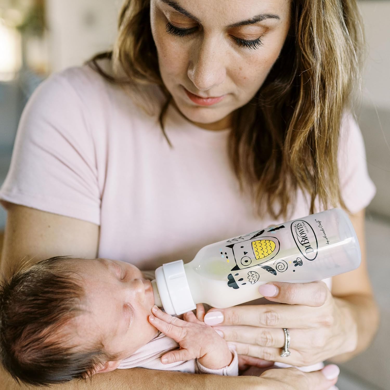 Natural Flow Anti-Colic Options+ Narrow Baby Bottle, Bear & Owl, 8 Oz/250 Ml, with Level 1 Slow Flow Nipple, BPA Free, 0M+, 2-Pack