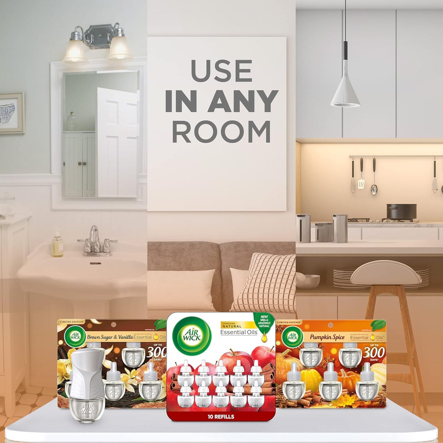 Plug in Scented Oil Refill, Apple Cinnamon Medley, 5Ct, Air Freshener, Essential Oils