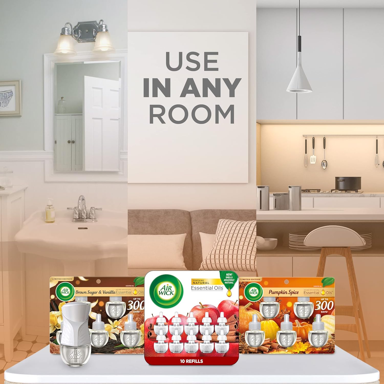 Plug in Scented Oil Refill, Apple Cinnamon Medley, 5Ct, Air Freshener, Essential Oils