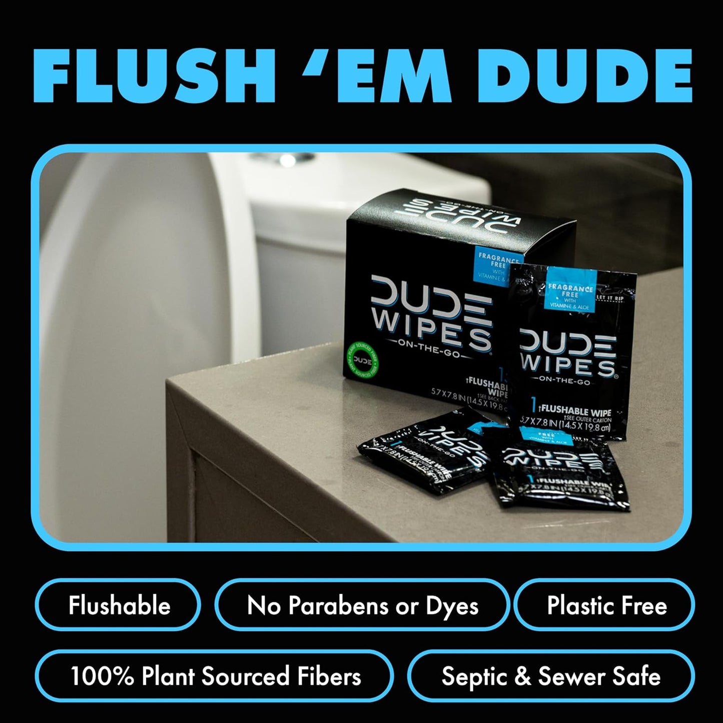 - On-The-Go Flushable Wipes - 2 Pack, 60 Wipes - Unscented Extra-Large Individually Wrapped Adult Wet Wipes - Vitamin E & Aloe - Septic and Sewer Safe