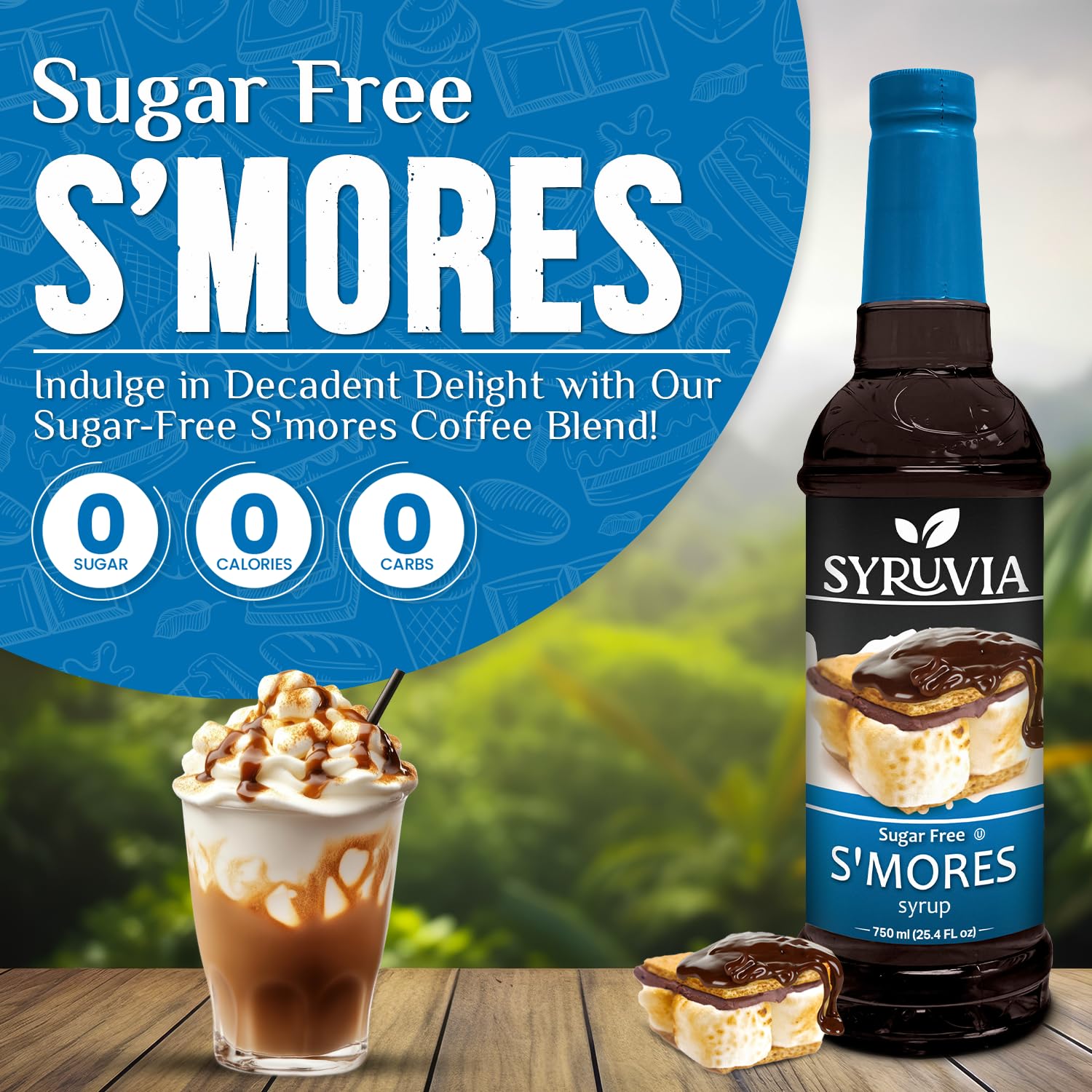 Sugar Free Coffee Syrup, S'Mores Flavored Syrup for Drinks, Lattes, and Desserts – 25.4 Fl Oz