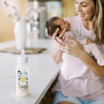 Natural Flow Anti-Colic Options+ Narrow Baby Bottle, Bear & Owl, 8 Oz/250 Ml, with Level 1 Slow Flow Nipple, BPA Free, 0M+, 2-Pack