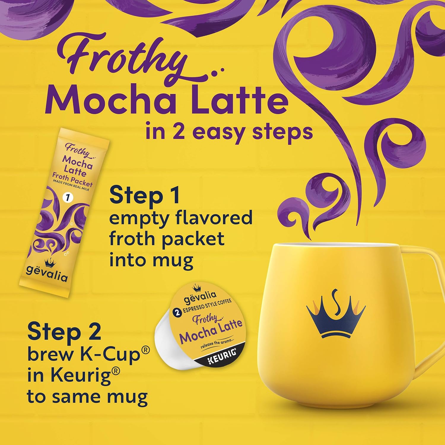 Frothy 2-Step Mocha Latte Expresso K-Cup® Coffee Pods & Froth Packets Kit (12 Ct Box)