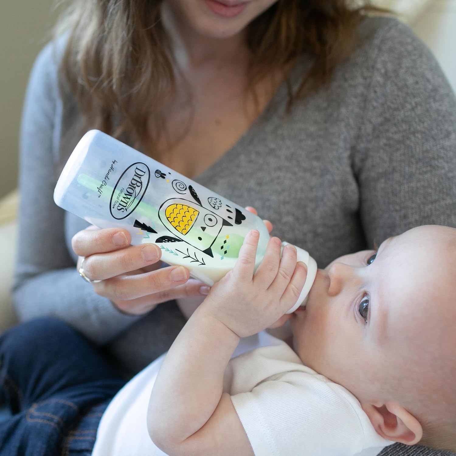 Natural Flow Anti-Colic Options+ Narrow Baby Bottle, Bear & Owl, 8 Oz/250 Ml, with Level 1 Slow Flow Nipple, BPA Free, 0M+, 2-Pack