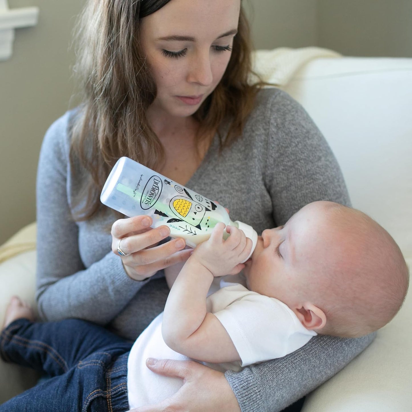 Natural Flow Anti-Colic Options+ Narrow Baby Bottle, Bear & Owl, 8 Oz/250 Ml, with Level 1 Slow Flow Nipple, BPA Free, 0M+, 2-Pack