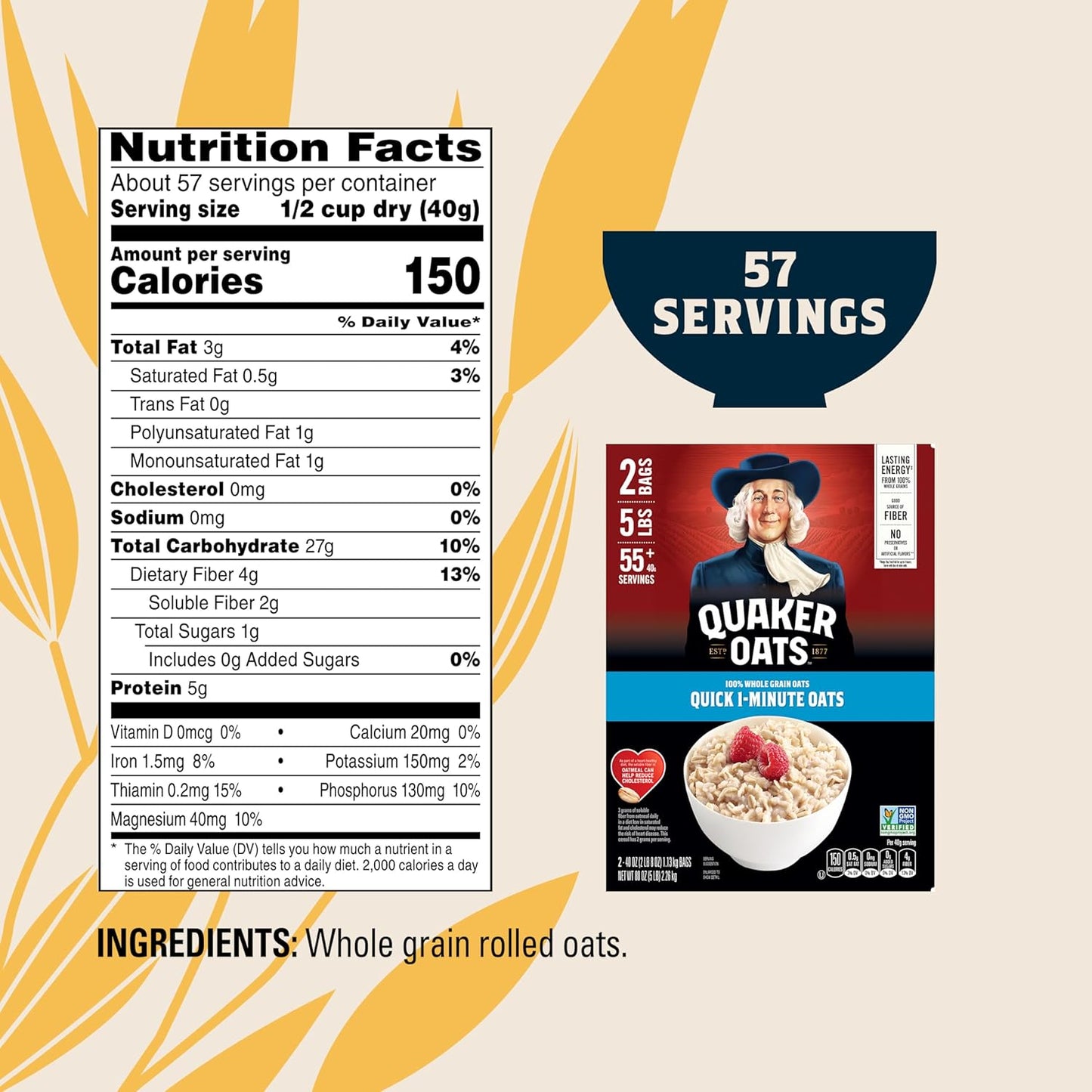 Old Fashioned Rolled Oats, Non GMO Project Verified, Two 64Oz Bags in Box, 90 Servings, 4 Pound (Pack of 2)