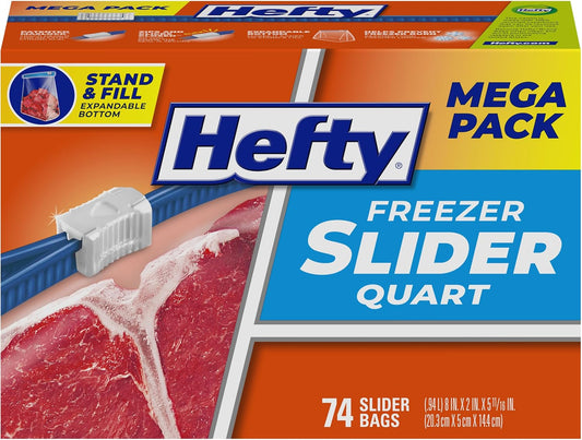 Slider Freezer Kitchen Storage Bags, Quart Size, 74 Count