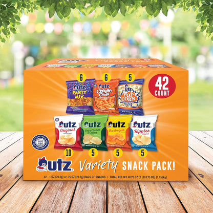 Snack Variety Pack Individual Snacks, Includes Potato Chips, Cheese Curls, Popcorn, and Party Mix, Crunchy Travel Snacks for Lunches, Vending Machines, and Enjoying on the Go (Pack of 42)