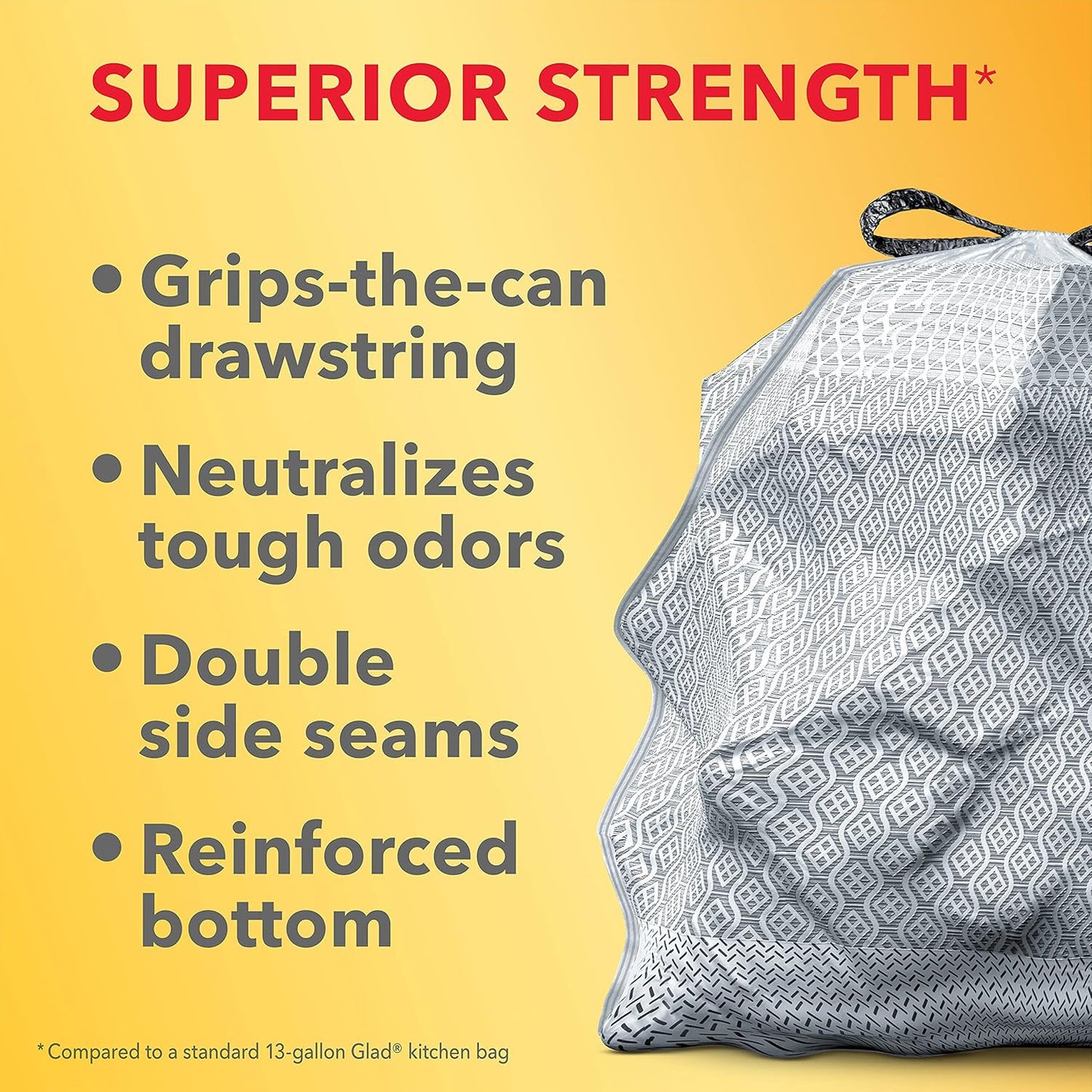 Tall Kitchen Trash Bags 13 Gallon, Gain Original Garbage Bags, Odorshield with Drawstring, 34 Count