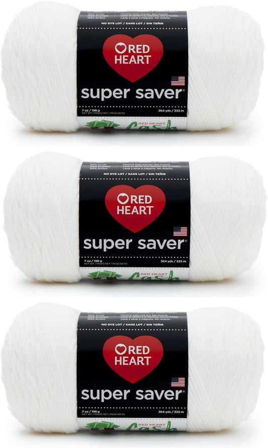 Red Heart Super Saver White Yarn - 3 Pack of 198G/7Oz - Acrylic - 4 Medium (Wors