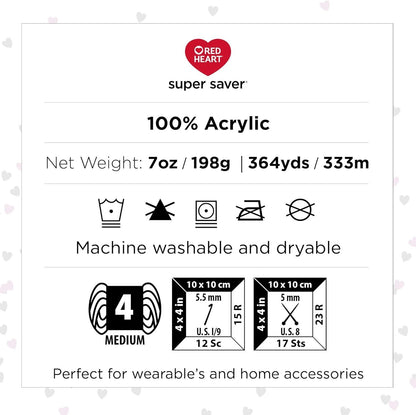 Red Heart Super Saver White Yarn - 3 Pack of 198G/7Oz - Acrylic - 4 Medium (Wors